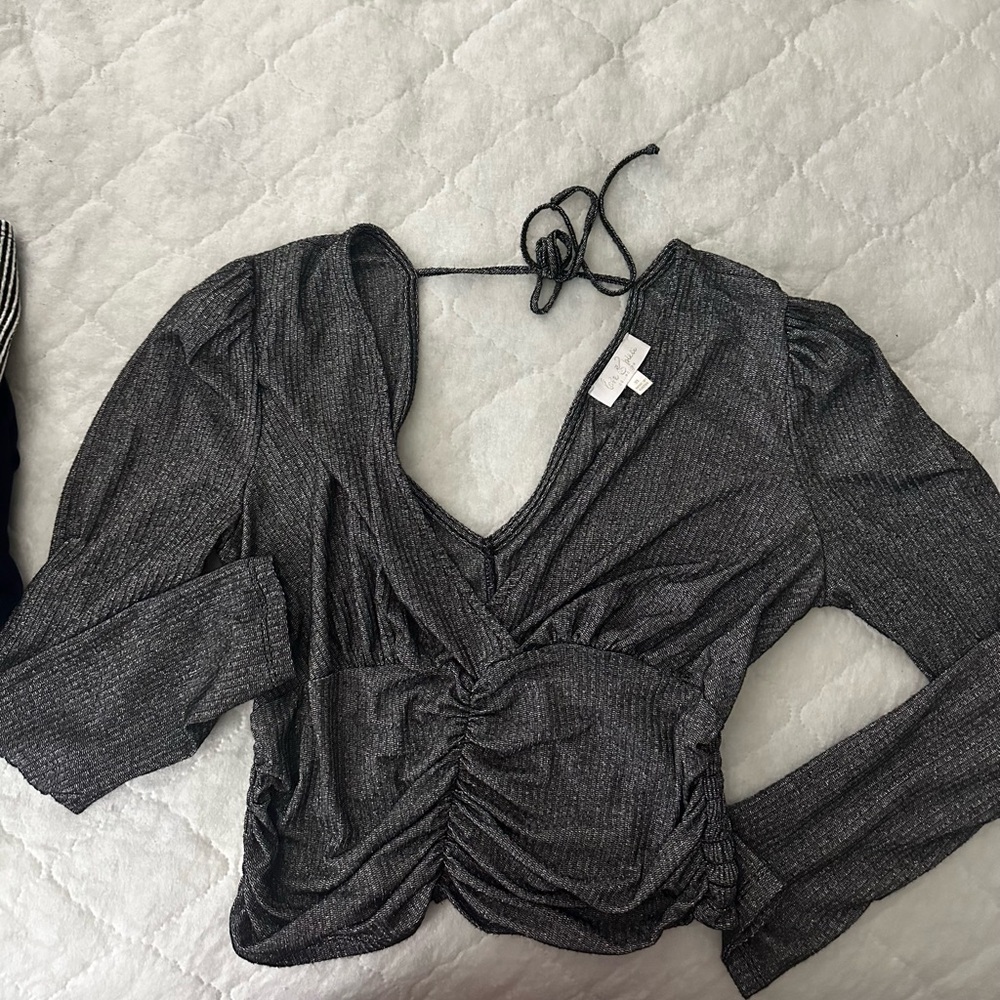 Love Squared Charcoal Ruched Blouse